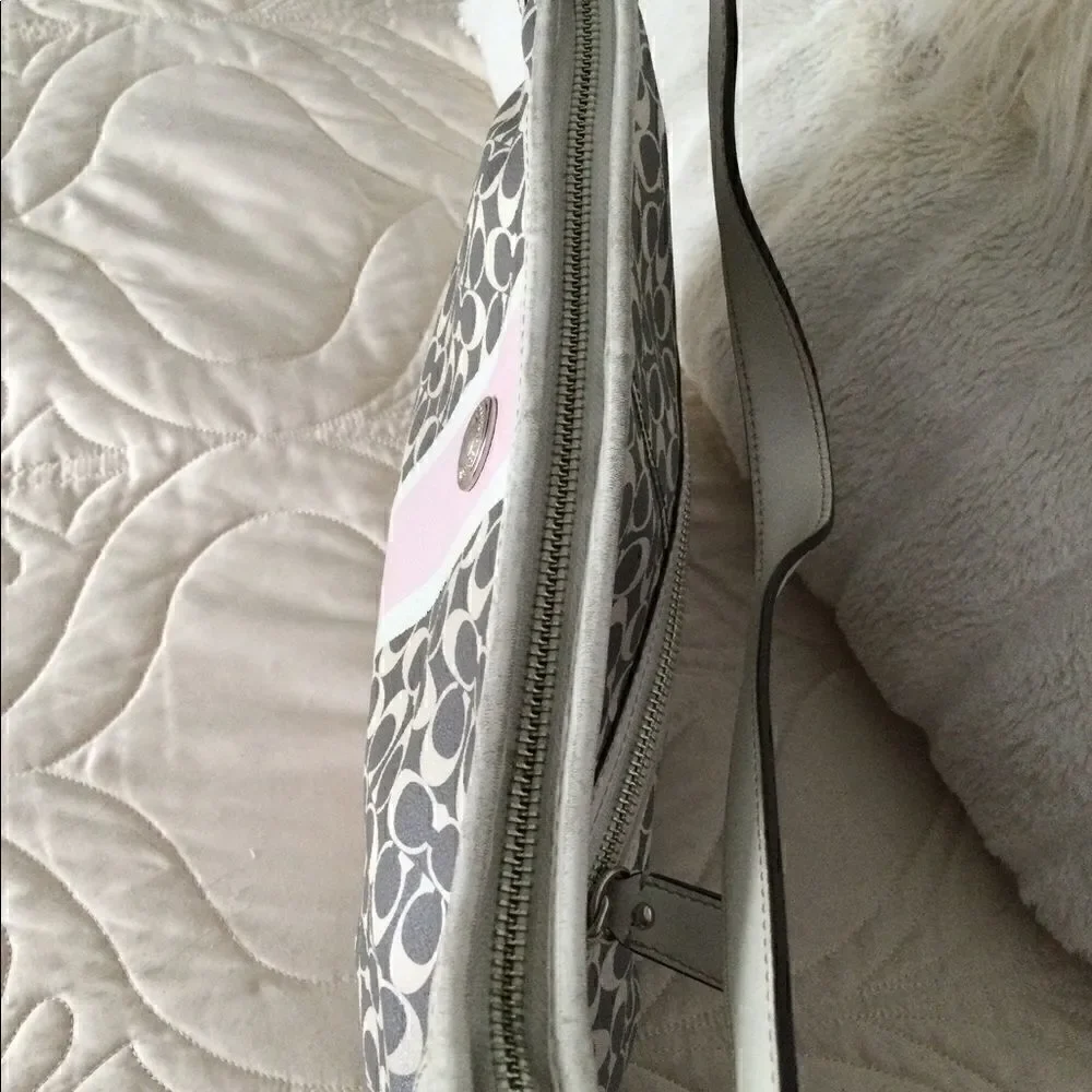 Coach bag, pink, gray, logo and stripe